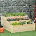 Outsunny Hochbeet Holz, Pflanzbeet Frühbeet Gartenbeet Blumentreppe Gemüsebeet 117 x 100 x 54 cm für Garten Balkon Terrasse, Pflanzentreppe für Blumen, Pflanzen,Obst, Gemüse - Thumbnail 2