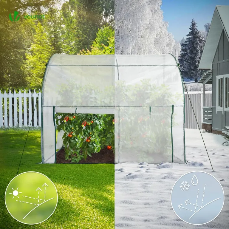 VOUNOT® Gewächshaus Foliengewächshaus, Anlehngewächshaus mit Seitenwände Aufrollbar, Tomatengewächshaus Winterfest Stabil, 200x100x180cm Weiß – Bild 4