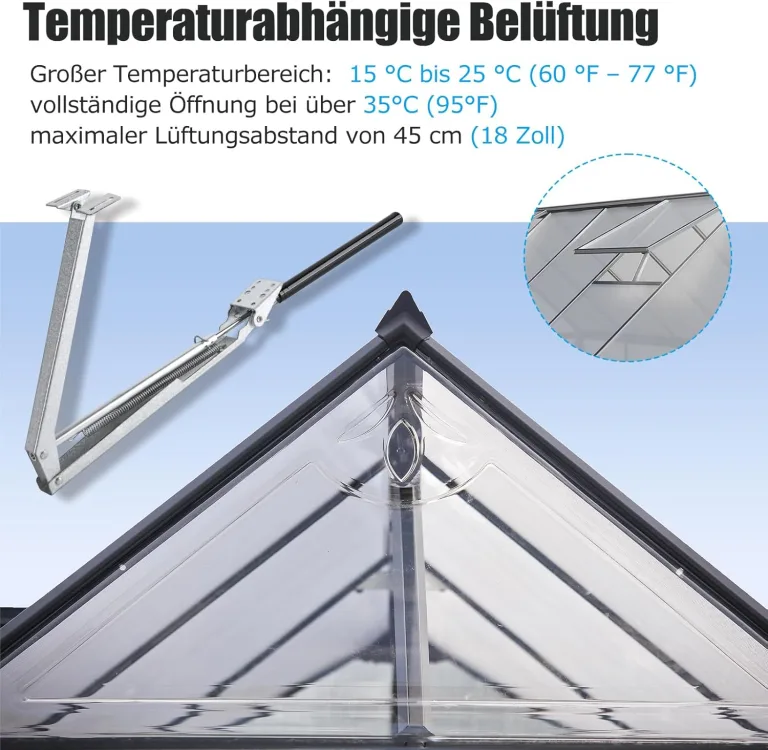 Goture Automatischer Entlüftungsöffner, automatischer Gewächshaus-Fensteröffner, Zylinder-Dach-Entlüftungsöffner, Autovent-Set, solarwärmeempfindliche Gartengeräte, Zubehör B – Bild 2