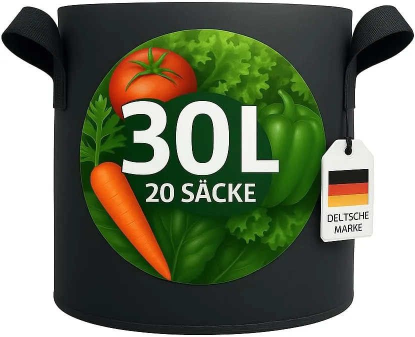 König Design 20x 30L Pflanzsack aus Vlies Stoff - 20er Set 30L Pflanztaschen aus 300 g/m² Filz & Vliesstoff - Pflanzgefäß Pflanzbeutel für Balkon Terrasse Gewächshaus & Garten - Bild 1