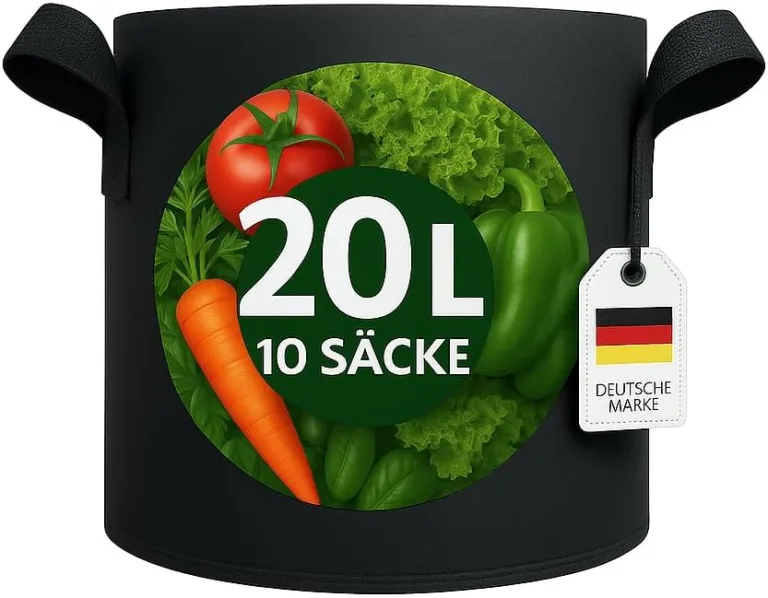 König Design 20x 10L Pflanzsack aus Vlies Stoff - 20er Set 10L Pflanztaschen aus 300 g/m² Filz & Vliesstoff - Pflanzgefäß Pflanzbeutel für Balkon Terrasse Gewächshaus & Garten – Bild 4