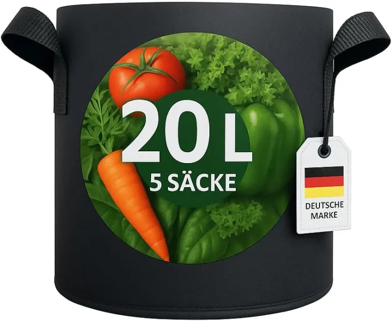 König Design 5X 20L Pflanzsack aus Vlies Stoff - 5er Set 20L Pflanztaschen aus 300 g/m² Filz & Vliesstoff - Pflanzgefäß Pflanzbeutel für Balkon Terrasse Gewächshaus & Garten – Bild 1