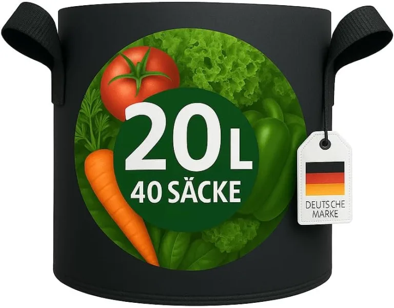 König Design 40x 20L Pflanzsack aus Vlies Stoff - 40er Set 20L Pflanztaschen aus 300 g/m² Filz & Vliesstoff - Pflanzgefäß Pflanzbeutel für Balkon Terrasse Gewächshaus & Garten – Bild 4