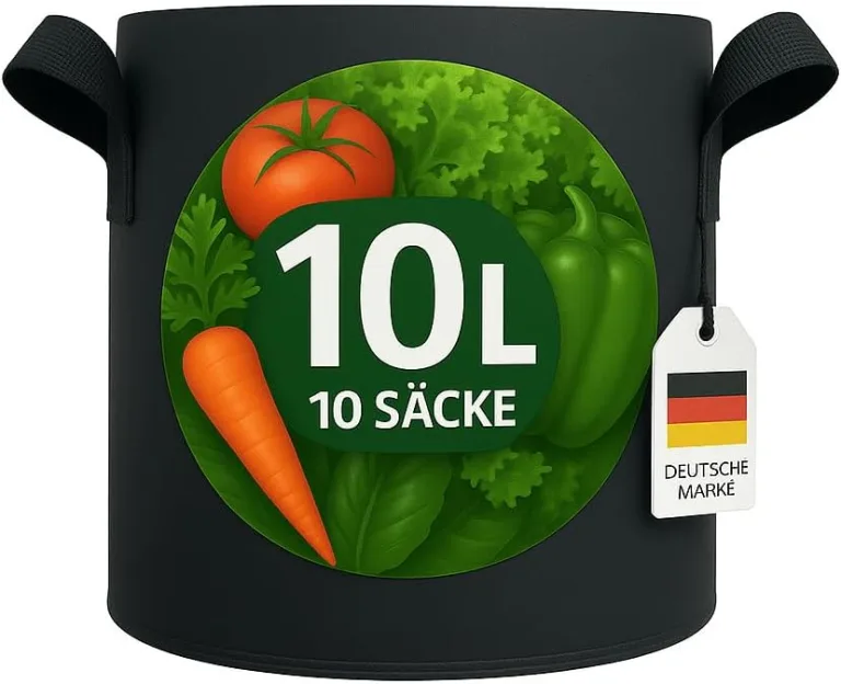 König Design 10x 10L Pflanzsack aus Vlies Stoff - 10er Set 10L Pflanztaschen aus 300 g/m² Filz & Vliesstoff - Pflanzgefäß Pflanzbeutel für Balkon Terrasse Gewächshaus & Garten – Bild 1