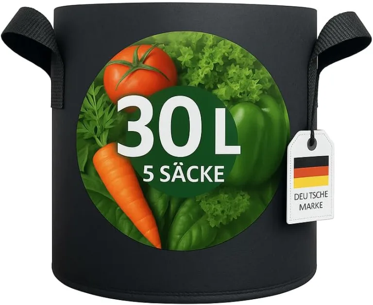 König Design 5X 30L Pflanzsack aus Vlies Stoff - 5er Set 30L Pflanztaschen aus 300 g/m² Filz & Vliesstoff - Pflanzgefäß Pflanzbeutel für Balkon Terrasse Gewächshaus & Garten – Bild 4