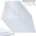 14x Polycarbonat Hohlkammerstegplatten 4mm, 10,25 m² Polycarbonatplatten ,50x Klammern, 50x Z-Clips, 60.5 x 121cm Doppelstegplatte, Stegplatte Gewächshausplatte UV-beständigen für Gewächshaus - Thumbnail 1