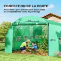 Outsunny Garten-Gewächshaus, Tunnel, 24 m², 8 x 3 x 2 m – 16 Fenster, Tür mit Reißverschluss, aufrollbar – Rohrgestell, verzinkter Stahl, Abdeckplane aus hochdichtem Polyethylen, Grün - Thumbnail 4
