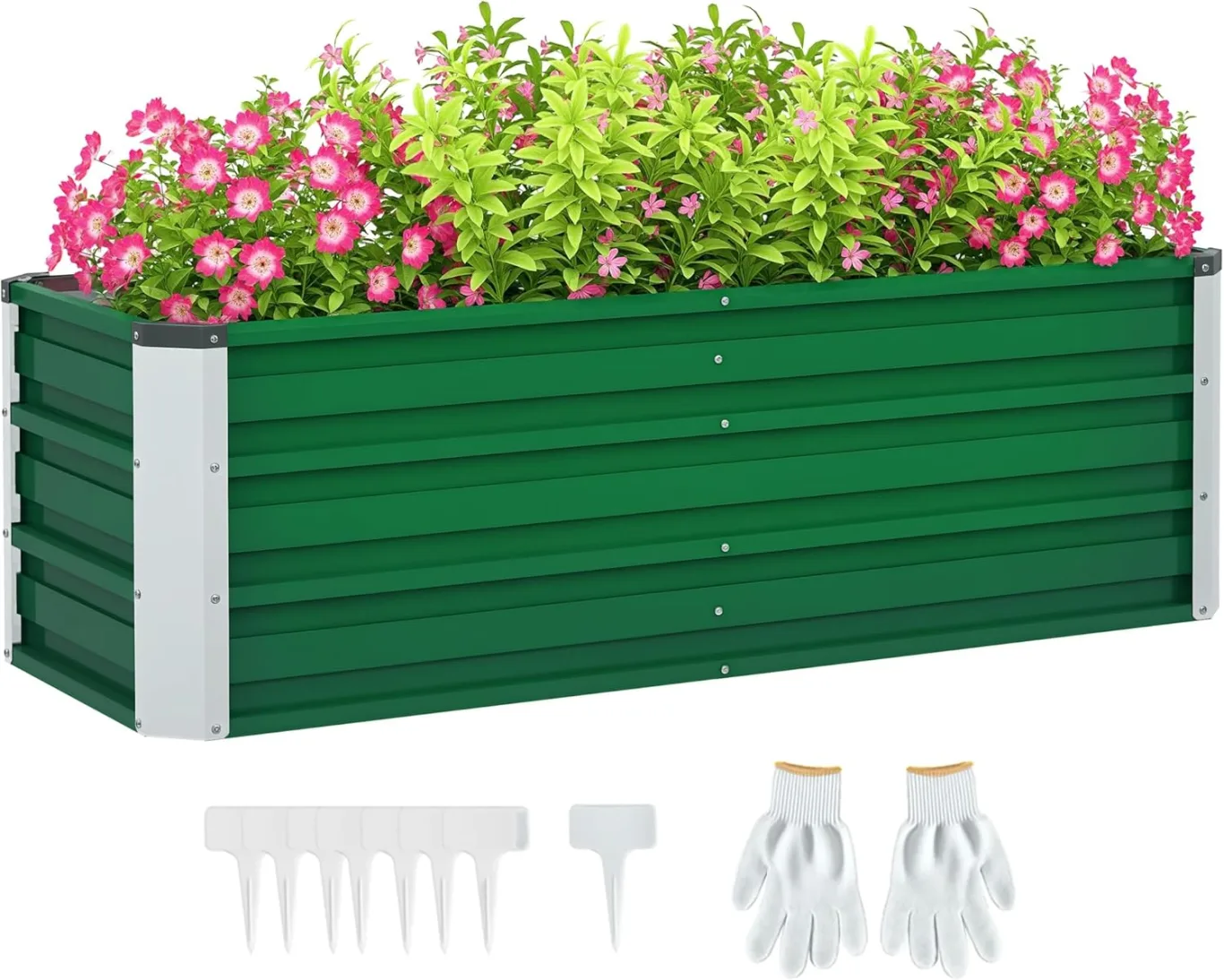 Outsunny Hochbeet aus Stahl Gartenbeet Pflanzkasten Blumenkasten Blumenkübel mit Handschuhe Grün 125 x 47 x 40 cm - Bild 1