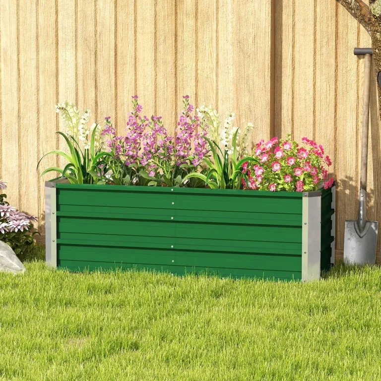 Outsunny Hochbeet aus Stahl Gartenbeet Pflanzkasten Blumenkasten Blumenkübel mit Handschuhe Grün 125 x 47 x 40 cm – Bild 8