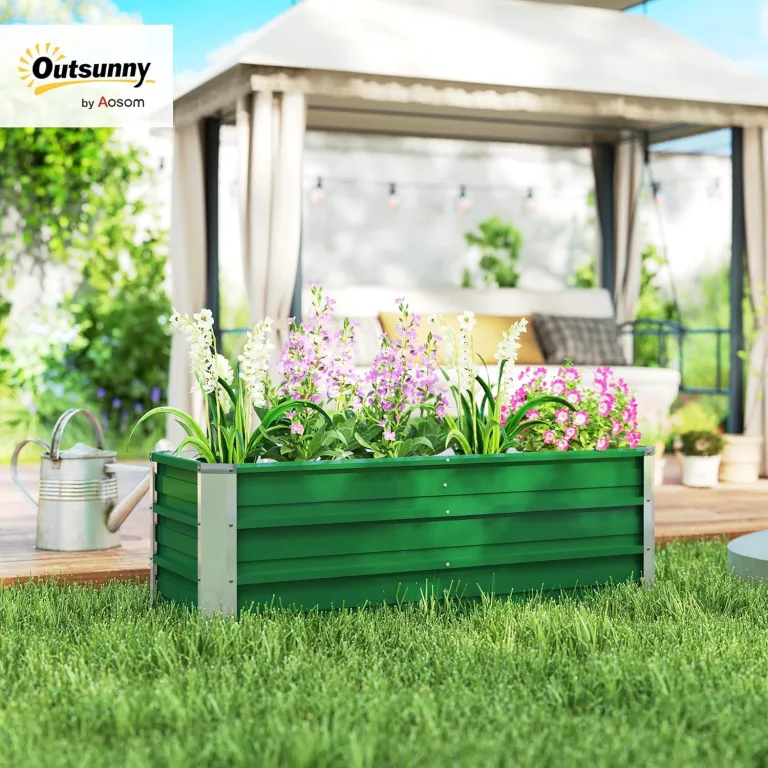 Outsunny Hochbeet aus Stahl Gartenbeet Pflanzkasten Blumenkasten Blumenkübel mit Handschuhe Grün 125 x 47 x 40 cm – Bild 2