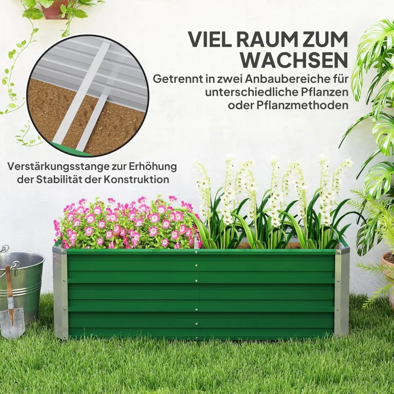 Outsunny Hochbeet aus Stahl Gartenbeet Pflanzkasten Blumenkasten Blumenkübel mit Handschuhe Grün 125 x 47 x 40 cm – Bild 3