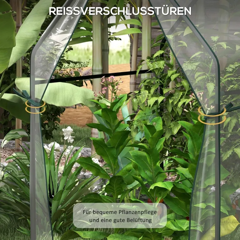 Outsunny Foliengewächshaus, Gewächshaus, Treibhaus mit Doppeltür, Winddichtes Tomatenhaus, Pflanzenhaus für Garten, PE, Transparent, 90 x 90 x 145 cm – Bild 7