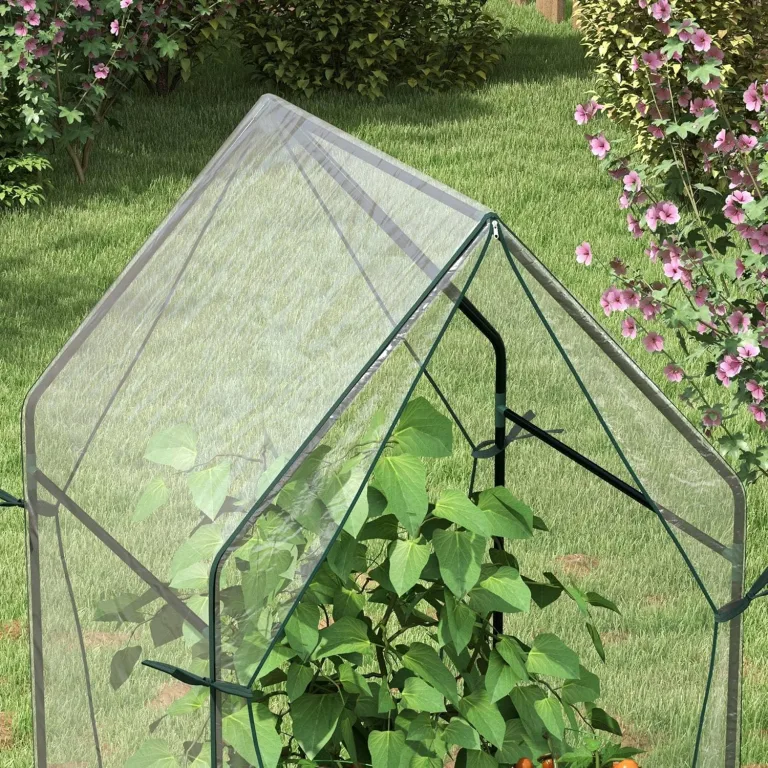 Outsunny Foliengewächshaus, Gewächshaus, Treibhaus mit Doppeltür, Winddichtes Tomatenhaus, Pflanzenhaus für Garten, PE, Transparent, 90 x 90 x 145 cm – Bild 10