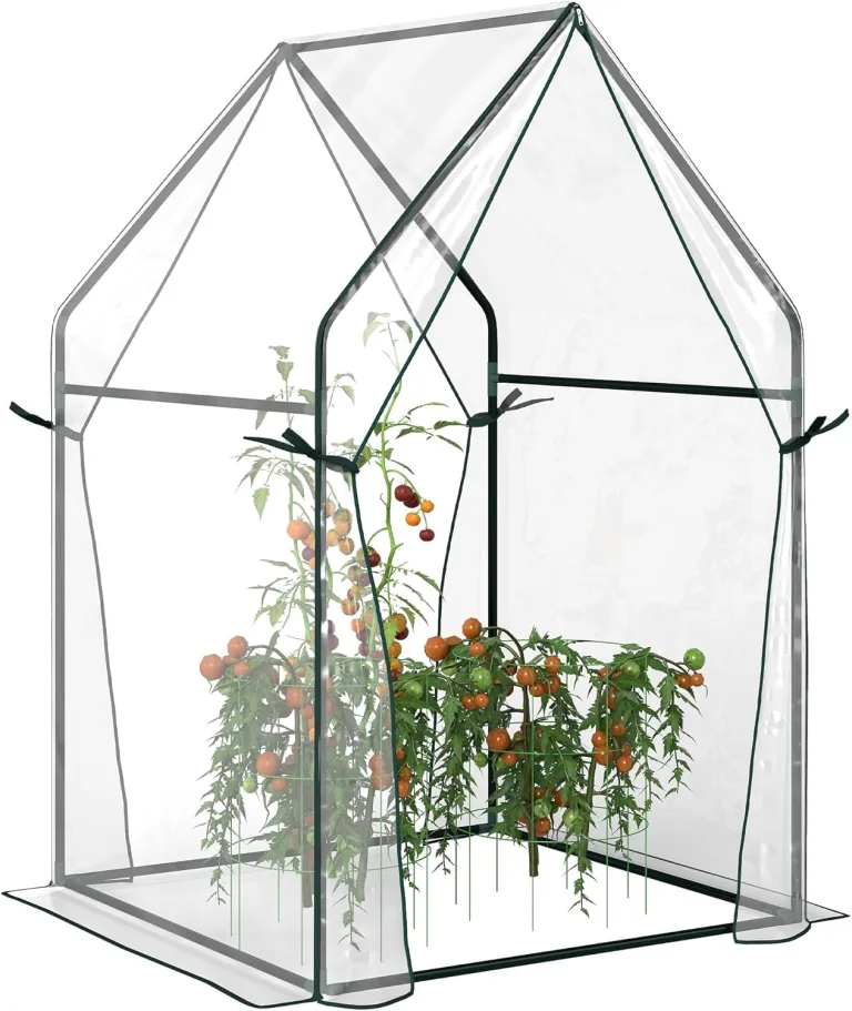 Outsunny Foliengewächshaus, Gewächshaus, Treibhaus mit Doppeltür, Winddichtes Tomatenhaus, Pflanzenhaus für Garten, PE, Transparent, 90 x 90 x 145 cm – Bild 1