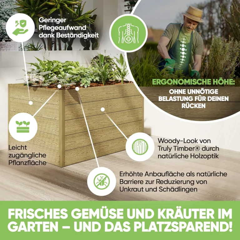 Hochbeet WPC EcoFusion 123x64x71cm – extrem Langlebig [Woody-Look] Komplettpaket mit vorgebohrten Löchern | Hochbeete für Garten Hochbeete-kit Bausatz – Bild 5