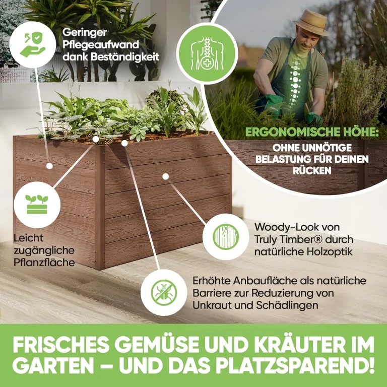 Hochbeet WPC EcoFusion 123x64x71cm – extrem Langlebig [Woody-Look] Komplettpaket mit vorgebohrten Löchern | Hochbeete für Garten Hochbeete-kit Bausatz – Bild 5