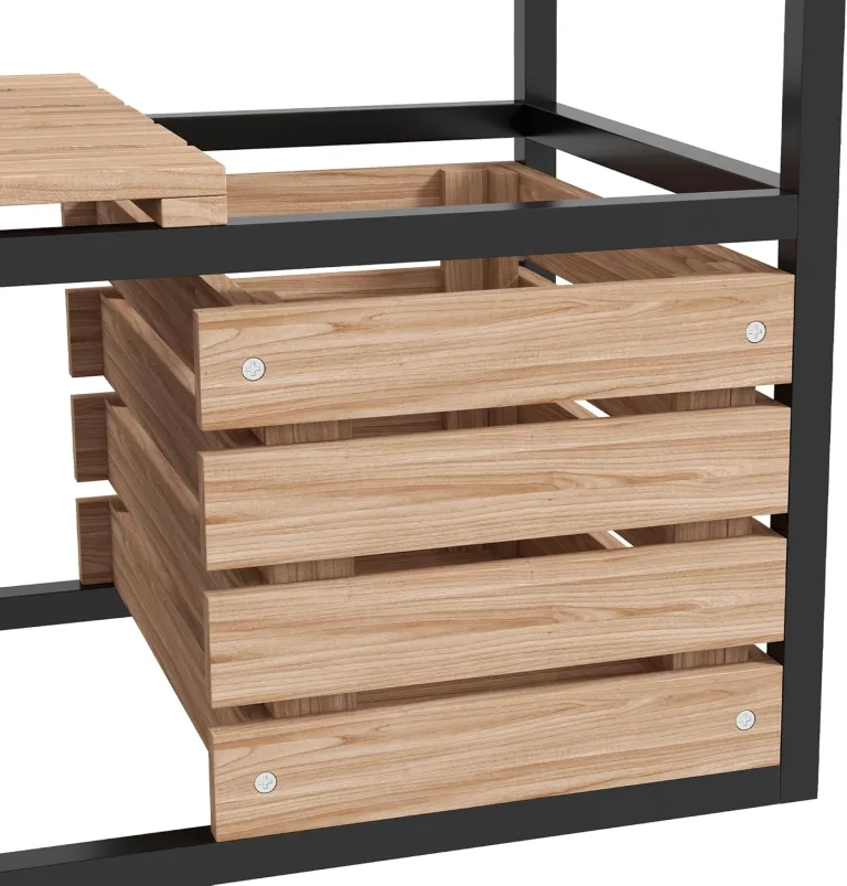 Outsunny Hochbeet aus Holz, 2-Stufiger Blumenkasten mit Ablage, Erhöhtes Gemüsebeet mit Innenvlies, Kräuterbeet für Garten, Balkon, Hellbraun, 83 x 39 x 100 cm – Bild 9
