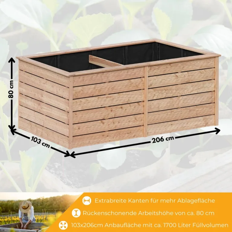 Mega Holz Hochbeet Jacques XL 1700 Liter aus Lärchenholz 206x103x80 cm Kräuterbeet Gemüsebeet Blumenkasten Garten Pflanzbeet Naturbelassen – Bild 5