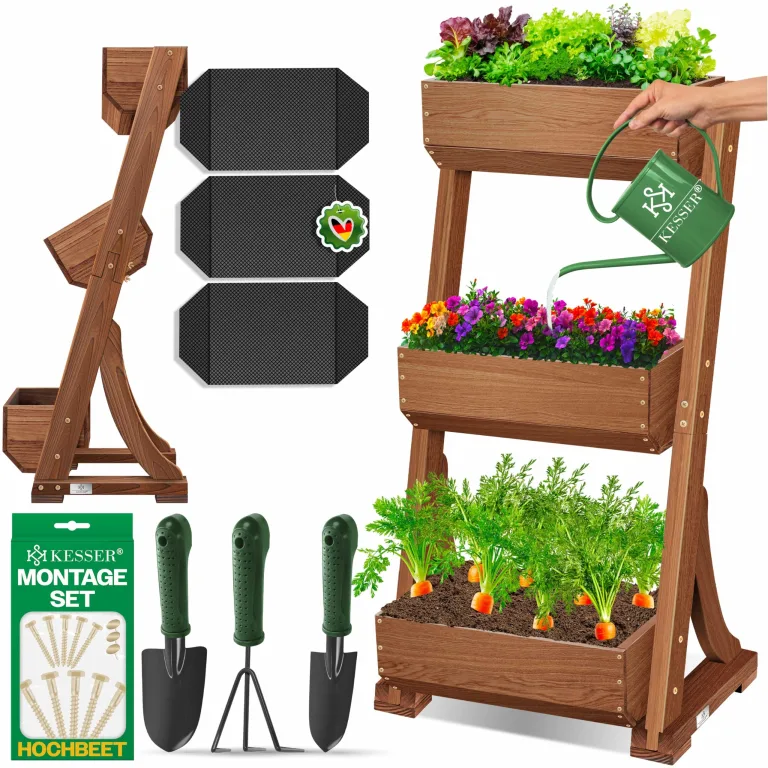 KESSER® Hochbeet mit 4 Etagen Premium Blumenkasten Blumentreppe Pflanztreppe Gemüsebeet Kräuterbeet Pflanzkübel Frühbeet Blumenbeet Pflanzkasten mit Gartenvlies - Beet inkl. Schaufelset, Anthrazit – Bild 9