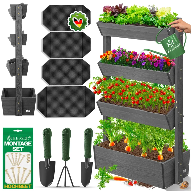 KESSER® Hochbeet mit 5 Etagen Premium Blumenkasten Blumentreppe Pflanztreppe Gemüsebeet Kräuterbeet Pflanzkübel Frühbeet Blumenbeet Pflanzkasten mit Gartenvlies - Beet inkl. Schaufelset, Anthrazit – Bild 8