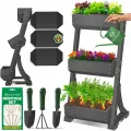 KESSER® Hochbeet mit 3 Etagen Premium Blumenkasten Blumentreppe Pflanztreppe Gemüsebeet Kräuterbeet Pflanzkübel Frühbeet Blumenbeet Pflanzkasten mit Gartenvlies - Beet inkl. Schaufelset, Anthrazit - Thumbnail 1