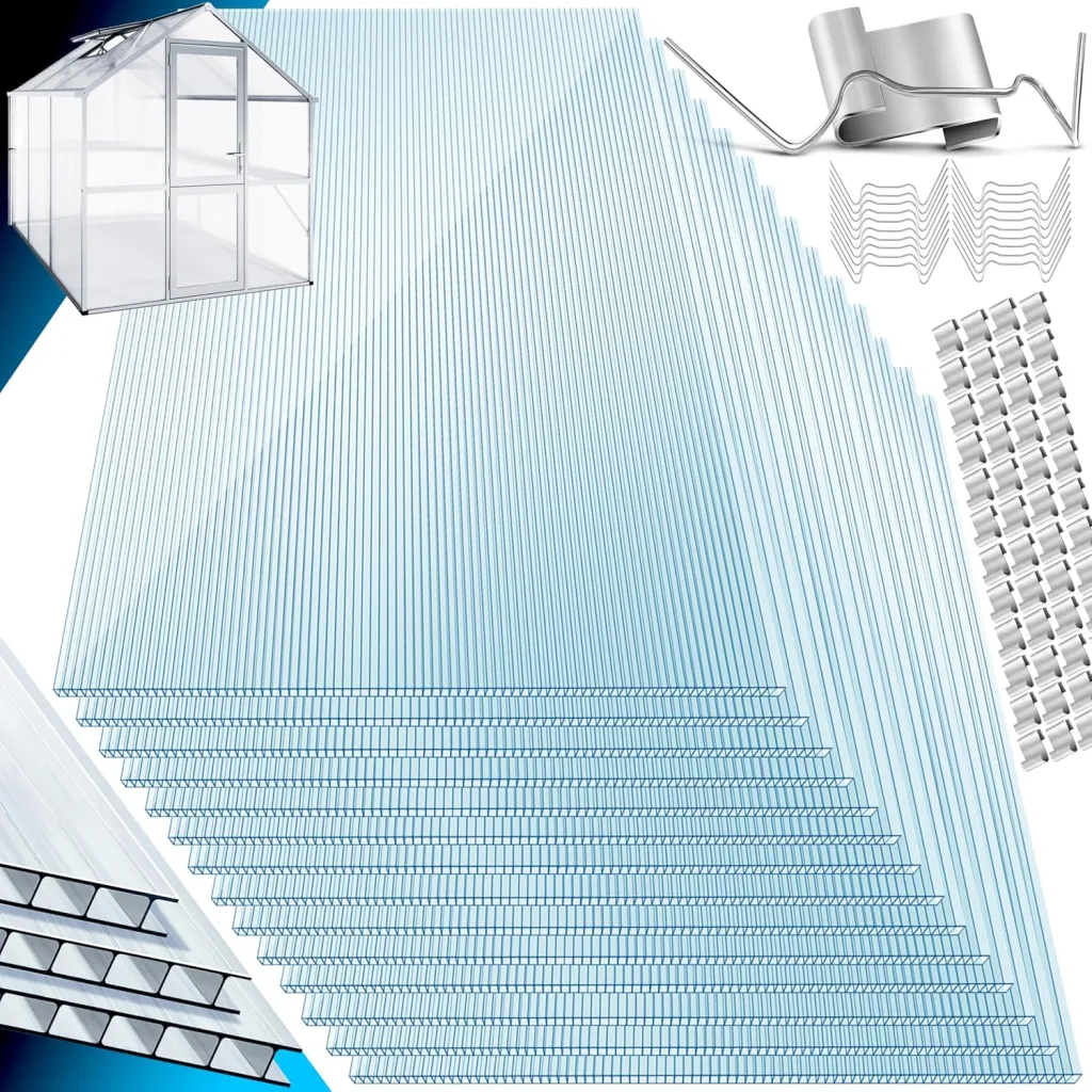 KESSER® 14x Polycarbonat Hohlkammerstegplatten 4mm | 14,7m² Doppelstegplatte - 70 x 150 | Stegplatten UV-beständig Für Gewächshaus Gartenbau Carports | 50xKlammern, 50xZ-Clips & 30xGewächshausclips