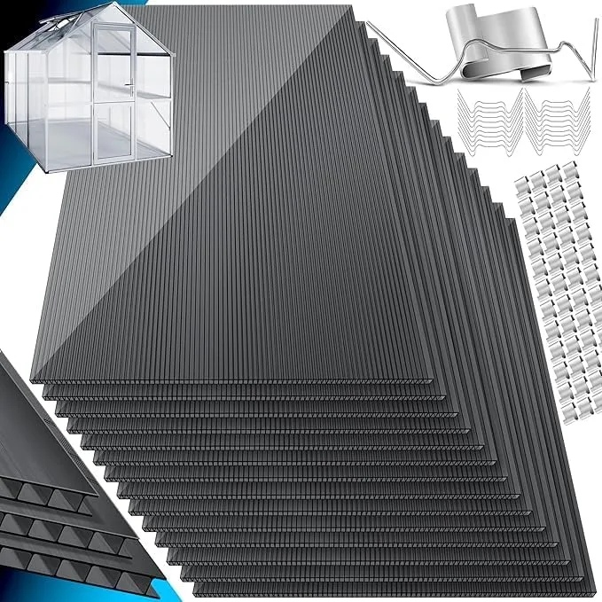 KESSER® 14x Polycarbonat Hohlkammerstegplatten 4mm | 10,25m² Doppelstegplatte - 60,5 x 121 | Stegplatten UV-beständig Für Gewächshaus Gartenbau Carports | 50xKlammern, 50xZ-Clips & 30xGewächshausclips