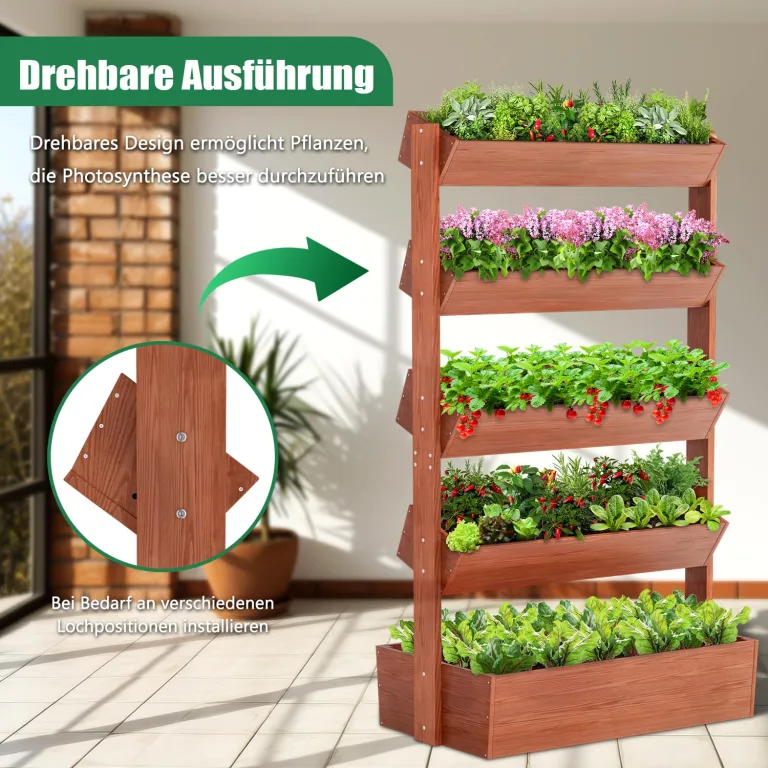SUNYRISY Holz Hochbeet Vertikalbeet Premium Blumenkasten Balkon, 5 Etagen Outdoor Blumentreppe Pflanztreppen Gemüsebeet Kräuterbeet Mit Etagen, Balkon Garten Terrasse Dekoration – Bild 2