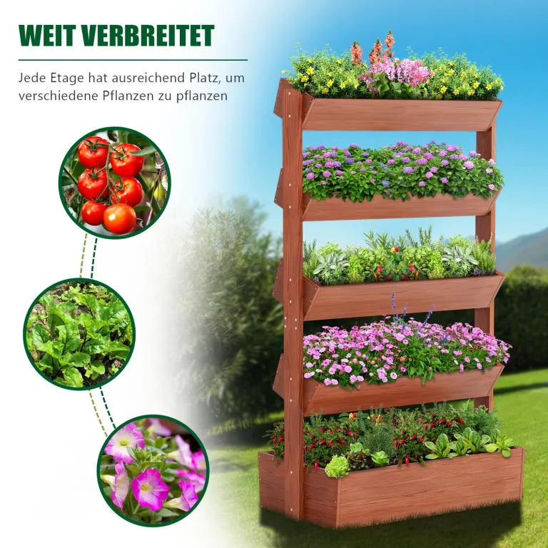 SUNYRISY Holz Hochbeet Vertikalbeet Premium Blumenkasten Balkon, 5 Etagen Outdoor Blumentreppe Pflanztreppen Gemüsebeet Kräuterbeet Mit Etagen, Balkon Garten Terrasse Dekoration – Bild 4