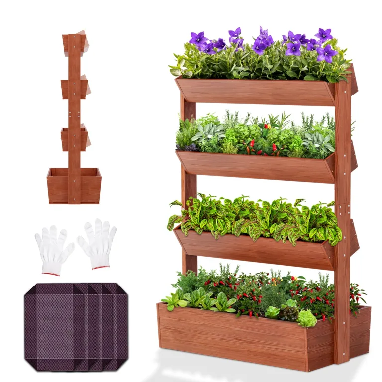 SUNYRISY Holz Hochbeet Vertikalbeet Premium Blumenkasten Balkon, 5 Etagen Outdoor Blumentreppe Pflanztreppen Gemüsebeet Kräuterbeet Mit Etagen, Balkon Garten Terrasse Dekoration – Bild 6