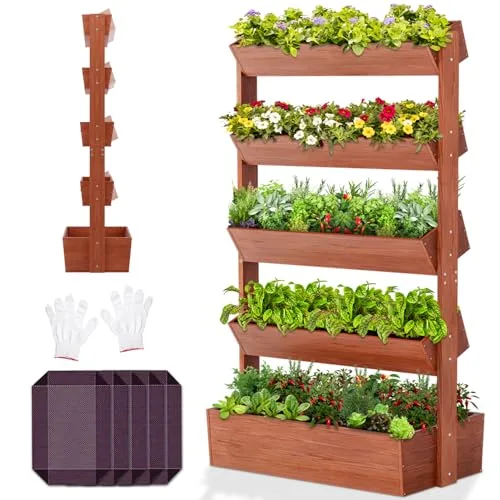 SUNYRISY Holz Hochbeet Vertikalbeet Premium Blumenkasten Balkon, 5 Etagen Outdoor Blumentreppe Pflanztreppen Gemüsebeet Kräuterbeet Mit Etagen, Balkon Garten Terrasse Dekoration – Bild 7