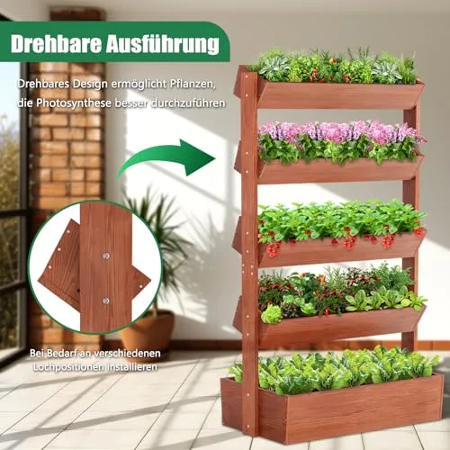 SUNYRISY Holz Hochbeet Vertikalbeet Premium Blumenkasten Balkon, 5 Etagen Outdoor Blumentreppe Pflanztreppen Gemüsebeet Kräuterbeet Mit Etagen, Balkon Garten Terrasse Dekoration – Bild 8