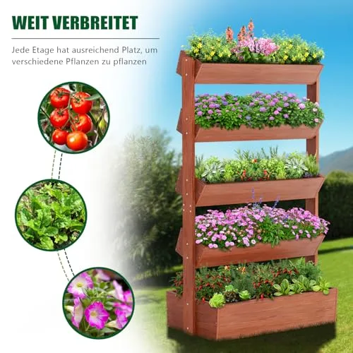 SUNYRISY Holz Hochbeet Vertikalbeet Premium Blumenkasten Balkon, 5 Etagen Outdoor Blumentreppe Pflanztreppen Gemüsebeet Kräuterbeet Mit Etagen, Balkon Garten Terrasse Dekoration – Bild 10