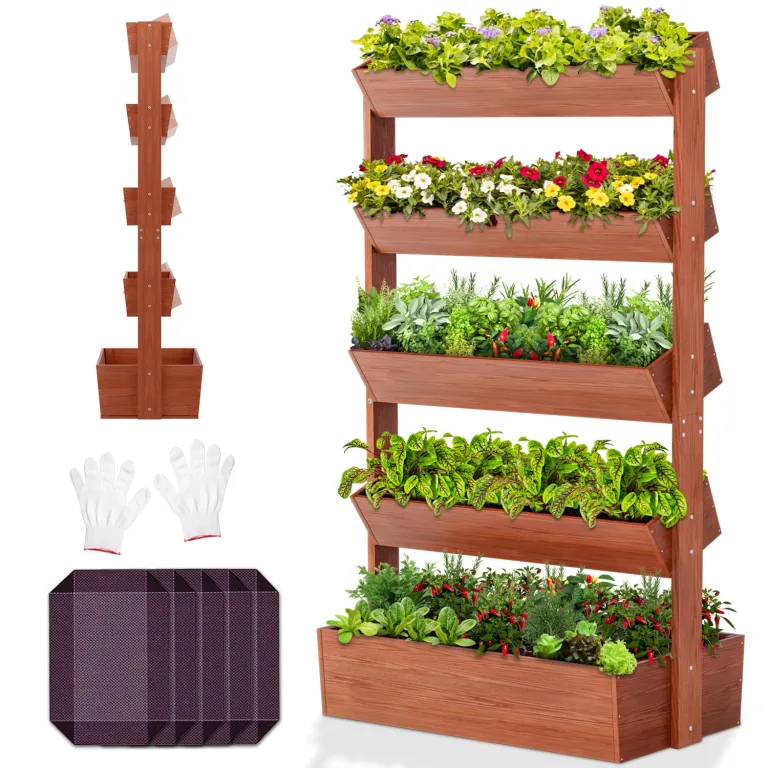 SUNYRISY Holz Hochbeet Vertikalbeet Premium Blumenkasten Balkon, 5 Etagen Outdoor Blumentreppe Pflanztreppen Gemüsebeet Kräuterbeet Mit Etagen, Balkon Garten Terrasse Dekoration – Bild 1