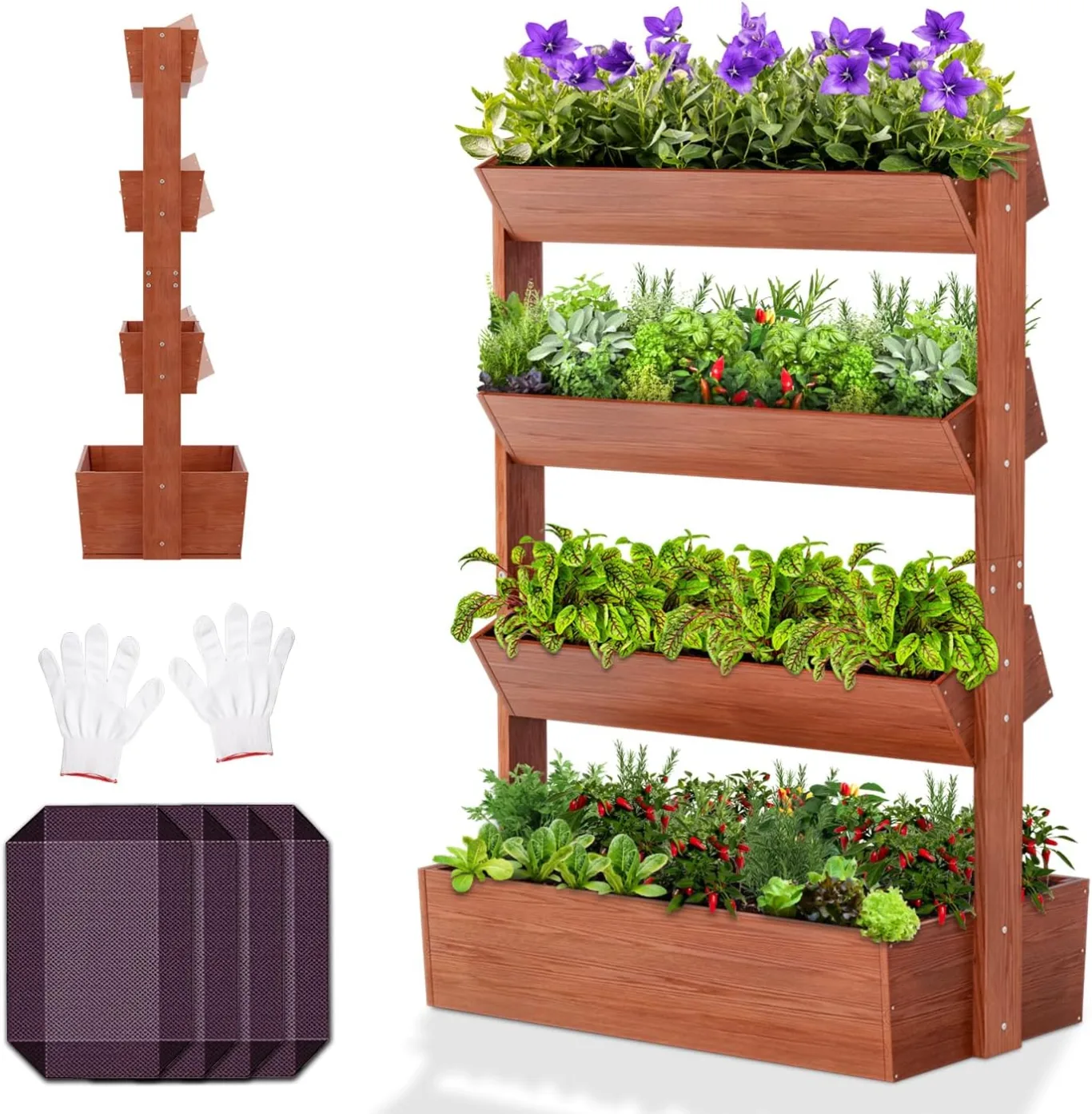 SUNYRISY Holz Hochbeet Premium Blumenkasten Balkon, 4 Etagen Outdoor Blumentreppe Pflanztreppen Gemüsebeet Kräuterbeet Mit Etagen, Balkon Garten Terrasse Dekoration - Bild 1