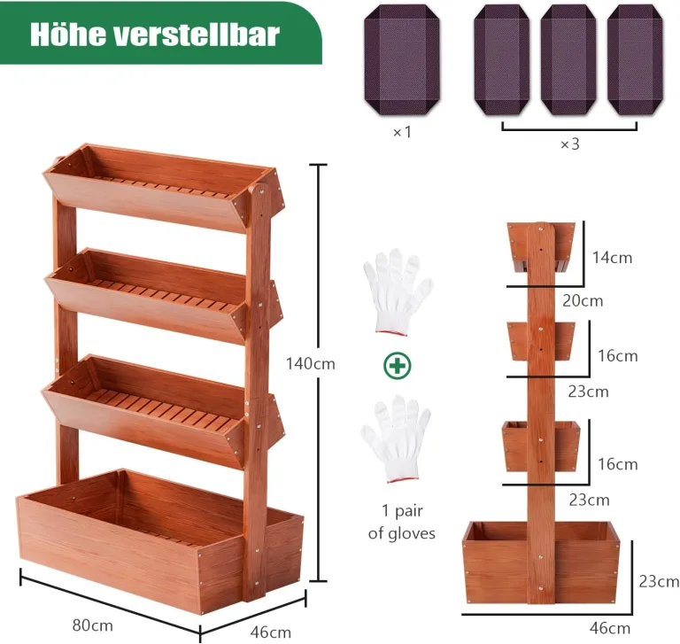 SUNYRISY Holz Hochbeet Premium Blumenkasten Balkon, 4 Etagen Outdoor Blumentreppe Pflanztreppen Gemüsebeet Kräuterbeet Mit Etagen, Balkon Garten Terrasse Dekoration – Bild 5