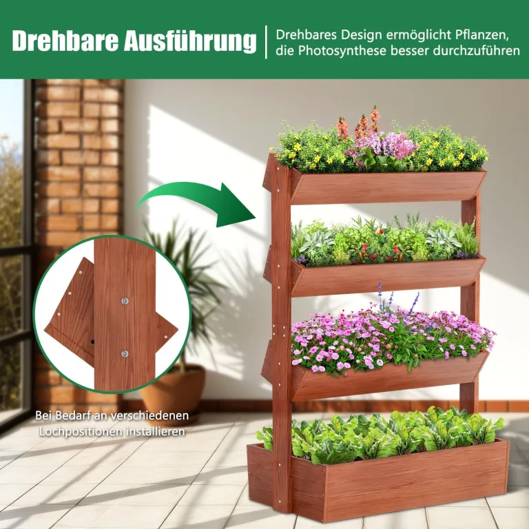 SUNYRISY Holz Hochbeet Premium Blumenkasten Balkon, 4 Etagen Outdoor Blumentreppe Pflanztreppen Gemüsebeet Kräuterbeet Mit Etagen, Balkon Garten Terrasse Dekoration – Bild 2