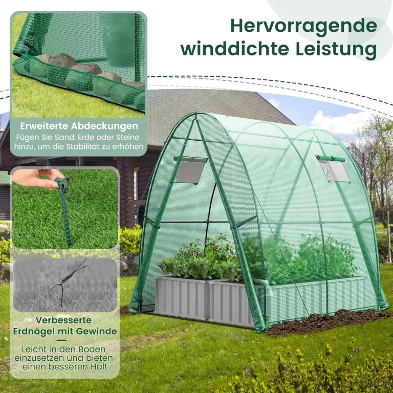 COSTWAY Foliengewächshaus Gewächshaus, Treibhaus mit Allwetter-PE-Abdeckung, Rolltür und Fenster, Tomatengewächshaus Tomatenhaus, Pflanzenhaus für Tomaten & Topfpflanzen (181x181x200 cm, Grün) – Bild 3