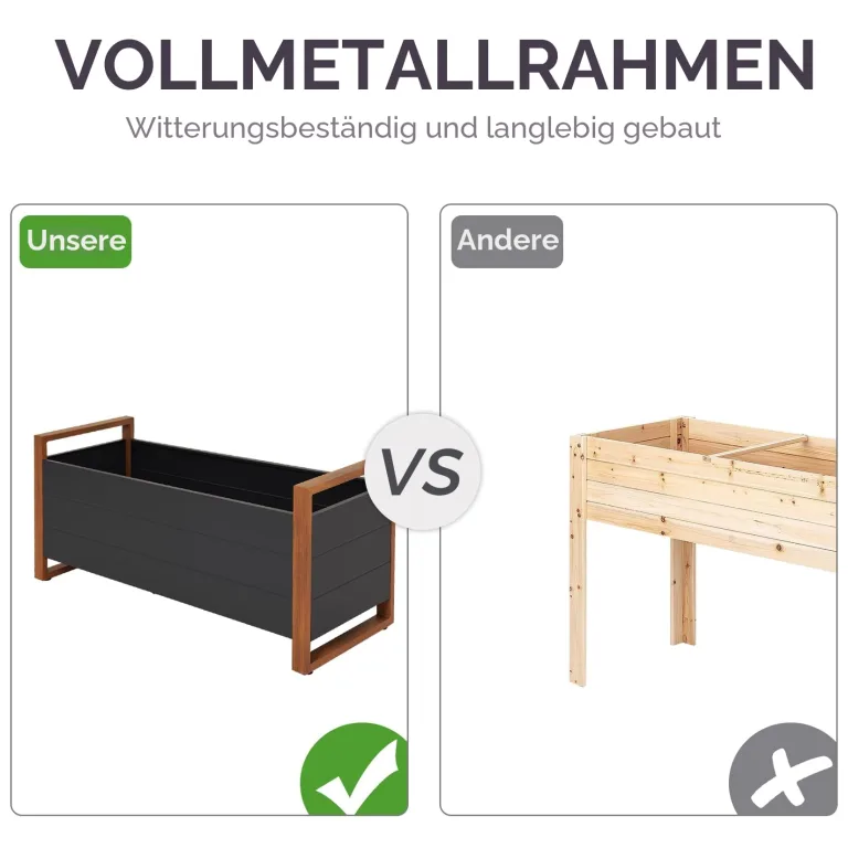 Grand patio Hochbeet Garten, Wetterfest, Metall Pflanzbeet mit Entwässerungslöcher, Blumenkasten für Outdoor, Balkon (100X38X44CM) – Bild 4