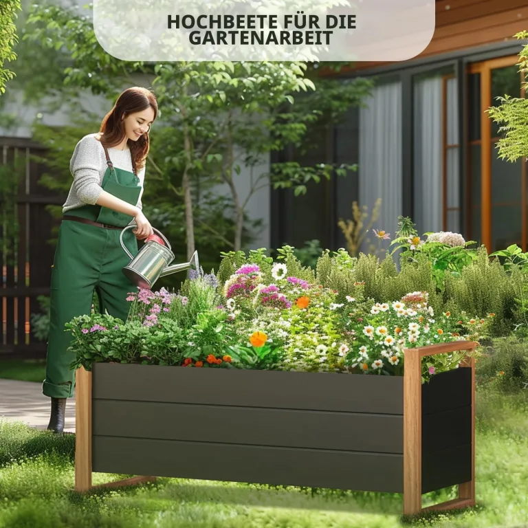 Grand patio Hochbeet Garten, Wetterfest, Metall Pflanzbeet mit Entwässerungslöcher, Blumenkasten für Outdoor, Balkon (100X38X44CM) – Bild 8