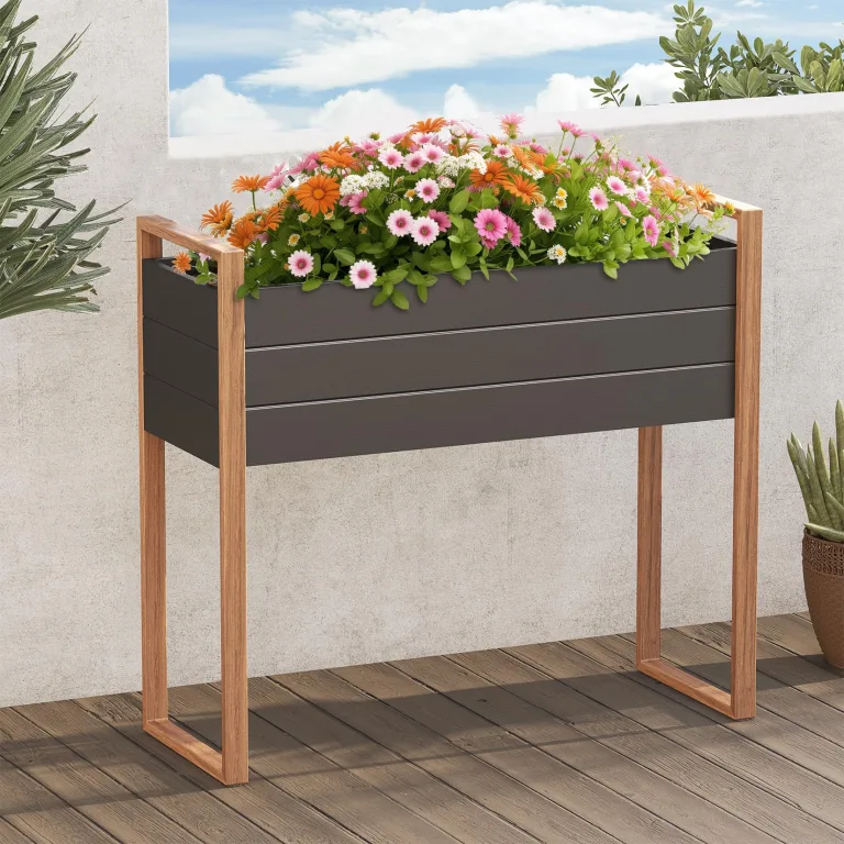Grand patio Hochbeet Garten, Wetterfest, Metall Pflanzbeet mit Entwässerungslöcher, Blumenkasten für Outdoor, Balkon (100X38X44CM) – Bild 9