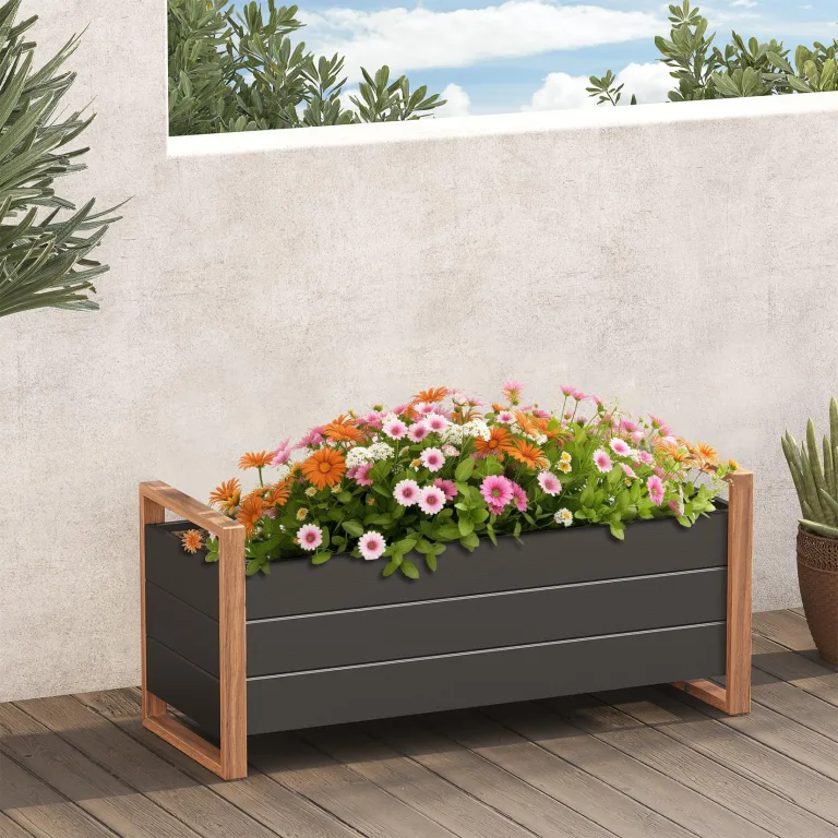 Grand patio Hochbeet Garten, Wetterfest, Metall Pflanzbeet mit Entwässerungslöcher, Blumenkasten für Outdoor, Balkon (100X38X44CM) – Bild 1