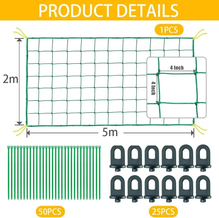 Ranknetz für Kletterpflanzen,2M X 5M Ranknetz für Gurken,Tomaten Rankhilfen für Kletterpflanzen,Ranknetz Gewächshaus,Ranknetz Zubehör,mit 25 Gewächshausclips und 50 Pflanzenbinder. – Bild 6