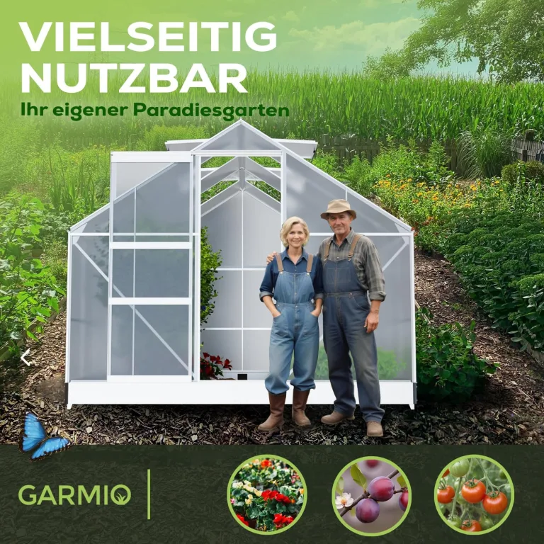 Gewächshaus Arona 310x250cm für den Garten, Alu Frühbeet inklusive Fundament, 4 Dachfenster Treibhaus Aufzucht Pflanzenhaus Tomatenhaus 7,75m² UV-Schutz – Bild 5
