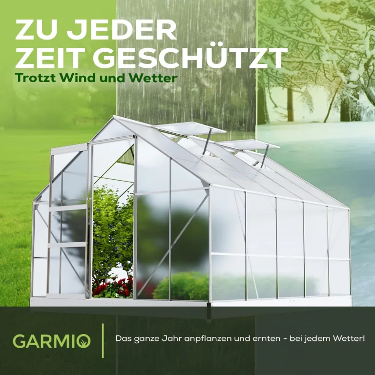 Gewächshaus Arona 310x250cm für den Garten, Alu Frühbeet inklusive Fundament, 4 Dachfenster Treibhaus Aufzucht Pflanzenhaus Tomatenhaus 7,75m² UV-Schutz – Bild 8