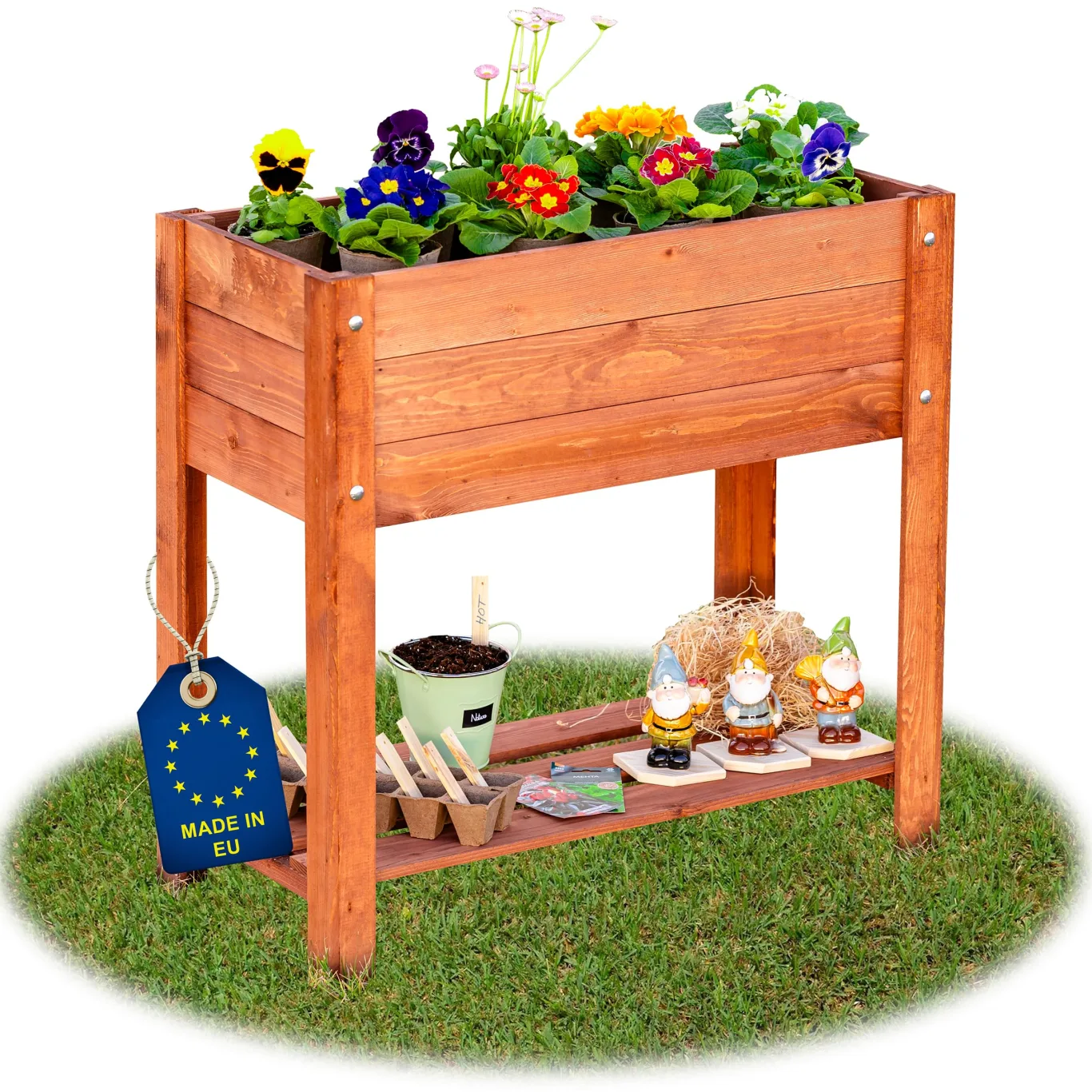 ITA Hochbeet aus Holz 80x37x78 cm - Pflanzkasten mit Ablageboden & Innenfolie - Made in EU - Direkt vom Hersteller - FSC Kiefernholz - Pflanzbeet Blumenkasten für Garten Balkon Terrasse - Braun - Bild 1