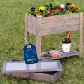 ITA Hochbeet aus Holz 80x37x78 cm - Pflanzkasten mit Ablageboden & Innenfolie - Made in EU - Direkt vom Hersteller - FSC Kiefernholz - Pflanzbeet Blumenkasten für Garten Balkon Terrasse - Braun - Thumbnail 9