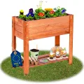 ITA Hochbeet aus Holz 80x37x78 cm - Pflanzkasten mit Ablageboden & Innenfolie - Made in EU - Direkt vom Hersteller - FSC Kiefernholz - Pflanzbeet Blumenkasten für Garten Balkon Terrasse - Braun - Thumbnail 1