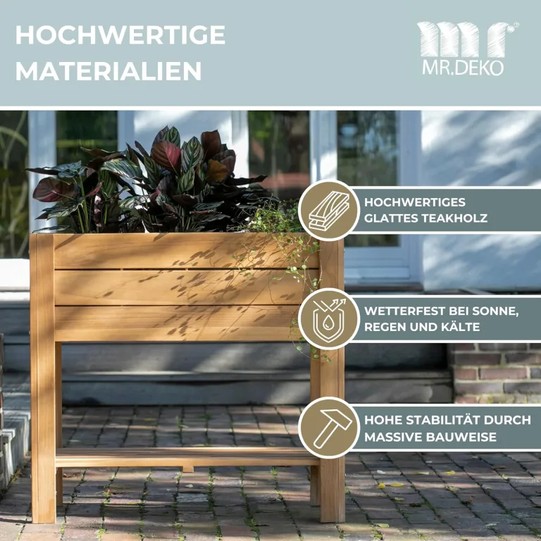 Hochbeet Kräuter aus Teakholz | modernes Gartenbeet XL Blumenkasten 86x40x80 cm (BxTxH) | großes Kräuterbeet | Pflanzenbeet für den Balkon-Garten | Naturholz mit Folie | Sichtschutz – Bild 5