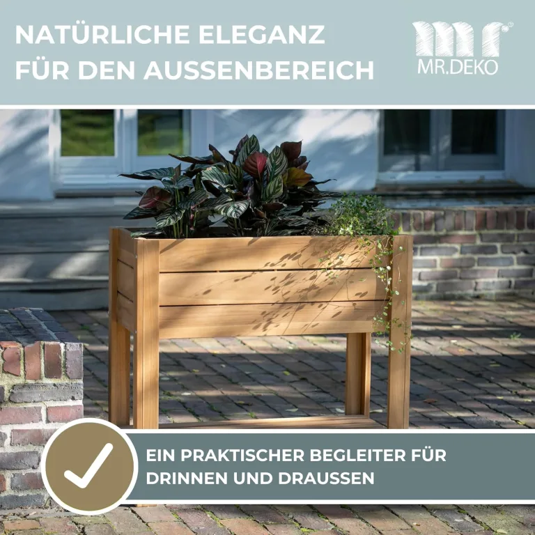 Hochbeet Kräuter aus Teakholz | modernes Gartenbeet XL Blumenkasten 86x40x80 cm (BxTxH) | großes Kräuterbeet | Pflanzenbeet für den Balkon-Garten | Naturholz mit Folie | Sichtschutz – Bild 2